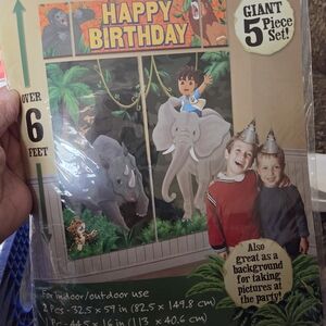 Designware Jungle Birthday Backdrop - Orange, Green, Blue